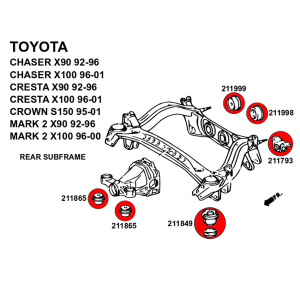 Chaser JZX90 and JZX100 diff bushes tech drawing